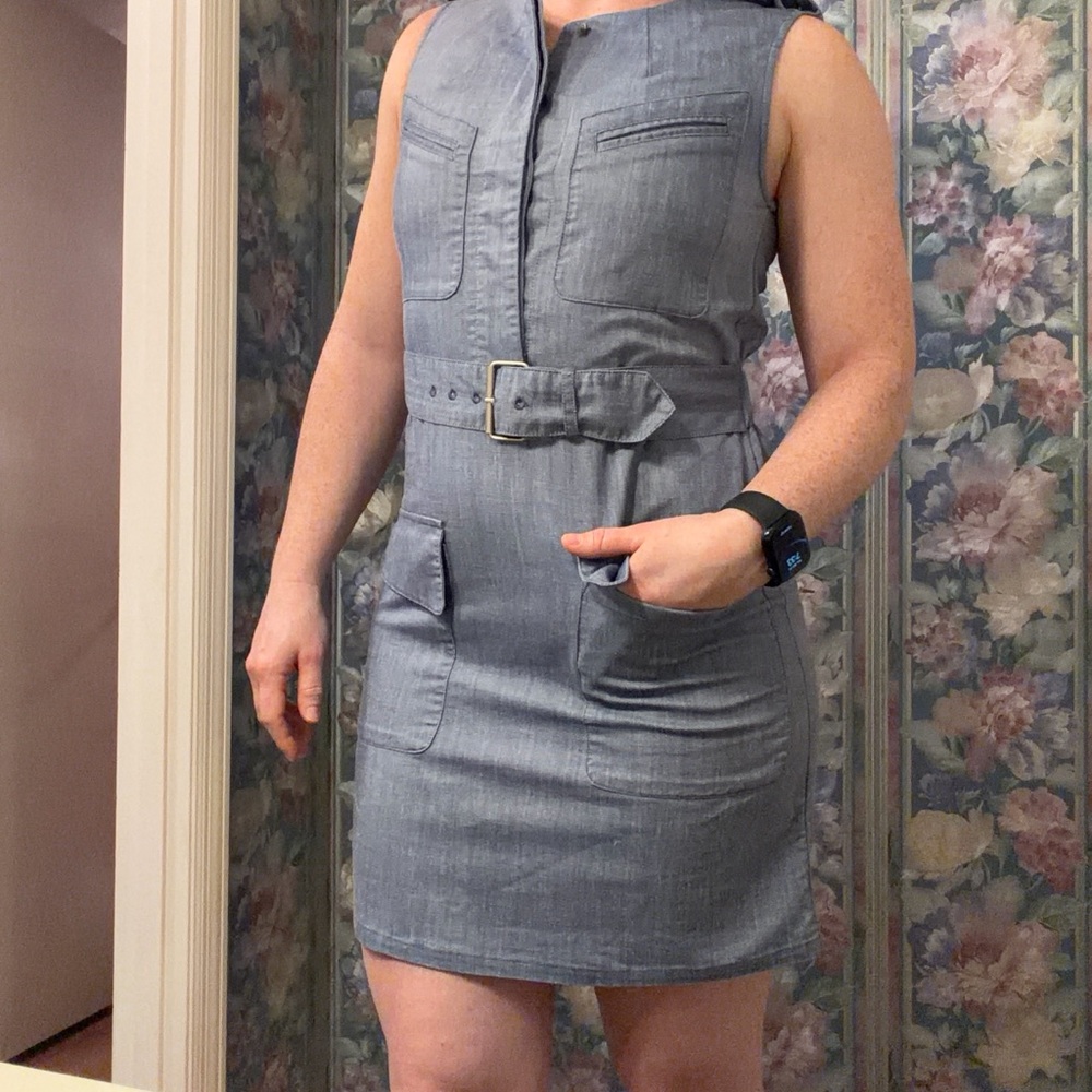 THML Denim Blue Belted Mini Dress, small with 4 pockets - like new!